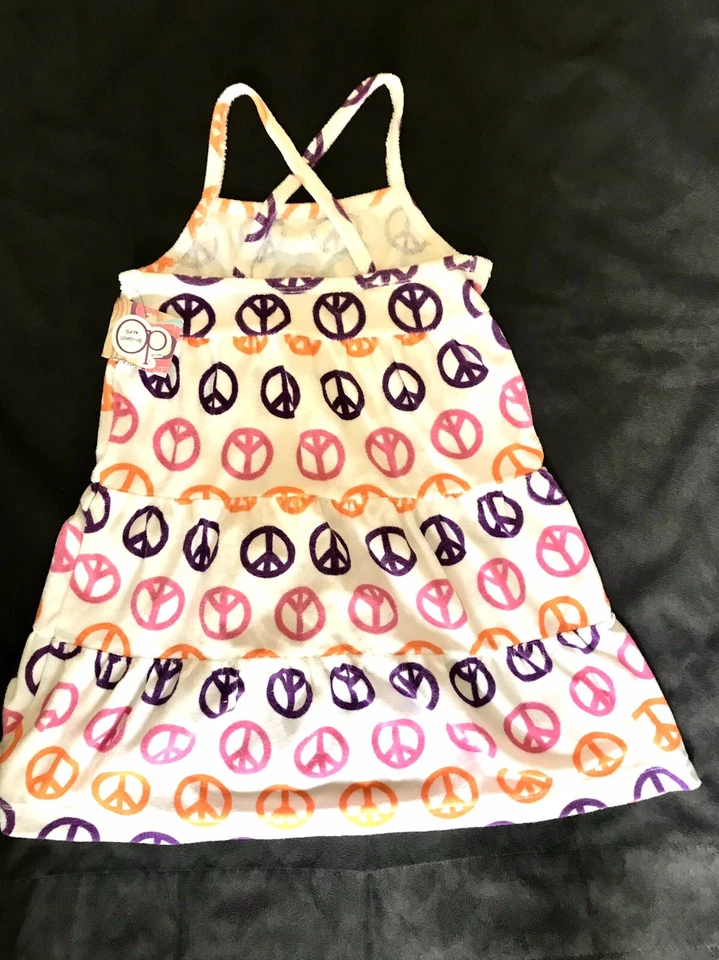 Meninas OP Ocean Pacific Terry Swim Cover Up White Peace Sign Médio 7/8 Novo com etiquetas - Imagem 2 de 4