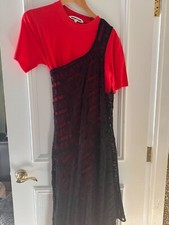 NEW Alexander Mcqueen Round Neck 2 pc Red Black Cotton High and Low Lace Dress S