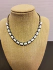 Vintage Milk Glass Cabochon & Crystal Rhinestone Necklace