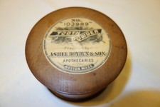 Antique American Wooden Tooth Powder Container. Ashel Boyden & Son. Boston, Mass