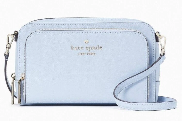 Kate Spade Dual Zip Around Crossbody Pale Blue Leather WLR00410 Hydrangea  NWT FS