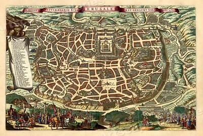 Jerusalem City Map 1660 Old Holy Land Town Plan - 16x24