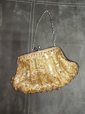 Vintage Gold Evening Bag Clutch Purse Beaded