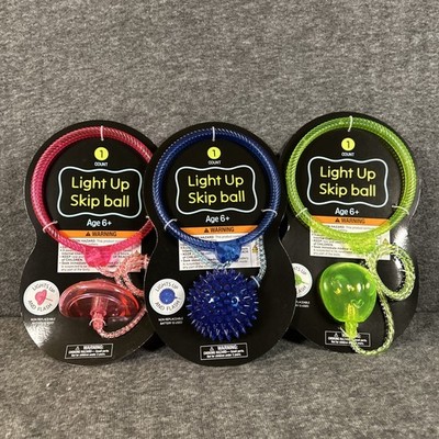 NWT Light Up Skip Ball 3 Toy Bundle Green Alien Pink UFO Blue Spiked Ball
