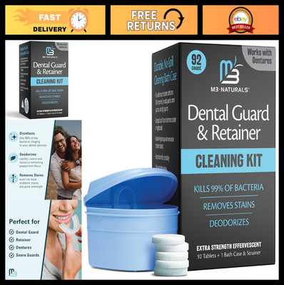 No-Mess Retainer Cleaner Tablets & Soak Container, Universal Denture Bath & Stra