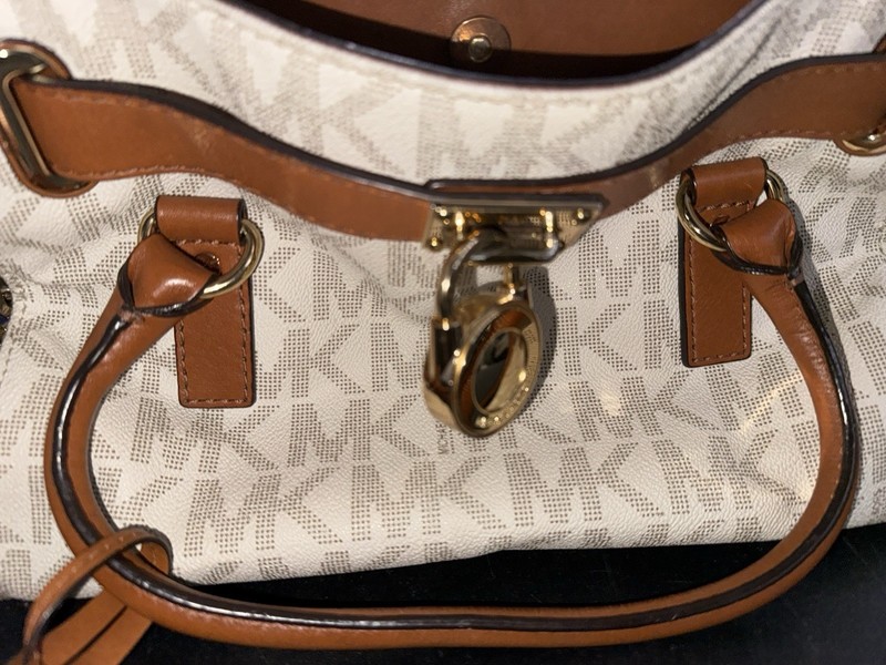 Michael Kors Hamilton Medium Logo Satchel Handbag Signature Vanilla Canvas    