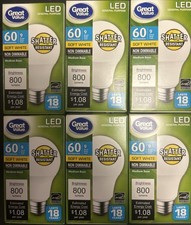 6 PACK Great Value LED Soft White Non Dimmable 60W 800 Lumens Light Bulbs