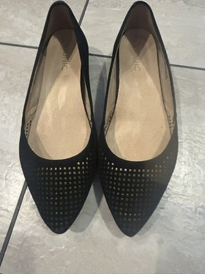 Vionic Posey Black Suede Perforated Pointed Toe Ballet Flats Womens 8 wide