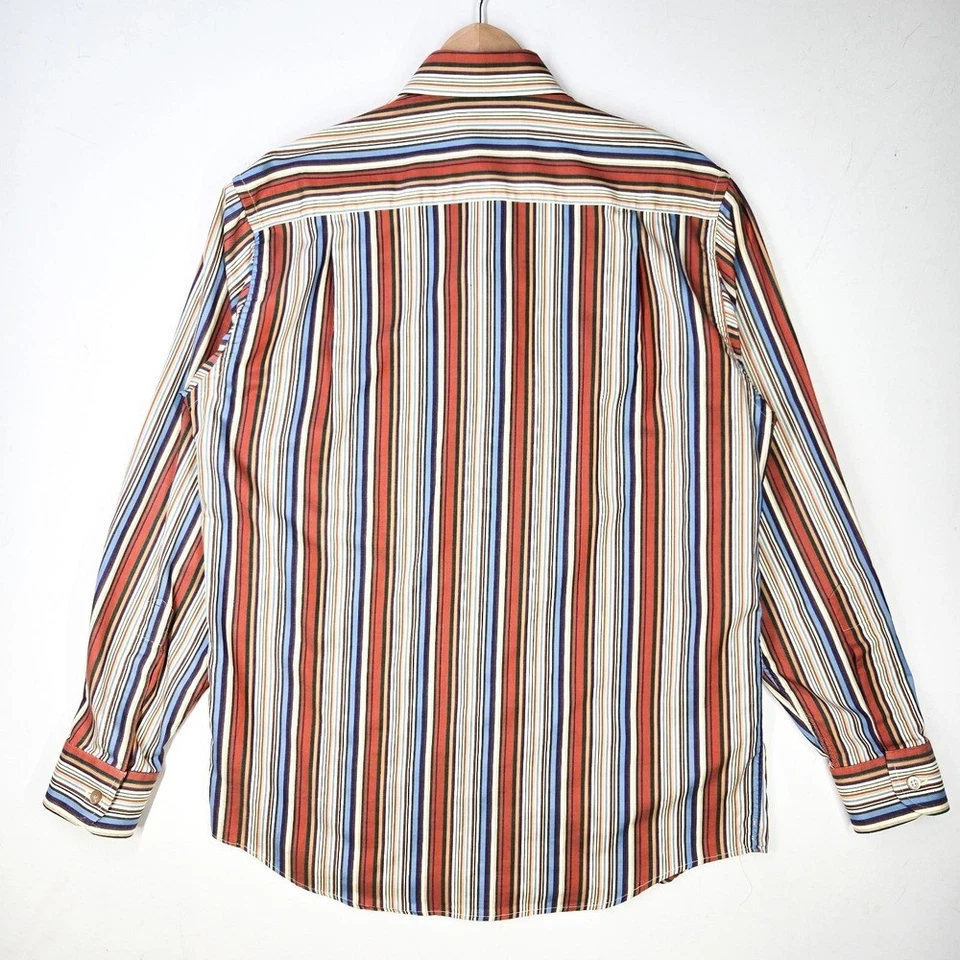 Camisa Ermenegildo Zegna Para Hombres Grande L Abotonada Rayas Naranja Foto 4 de 4