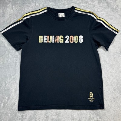 Adidas 2008 Beijing Olympics Shirt Men XL Black Faded Metallic Stripe Sleeve