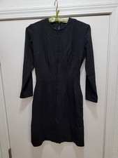 Vintage Little Black Dress Carol Brent, Long Sleeve with Buttons, Zipper Back