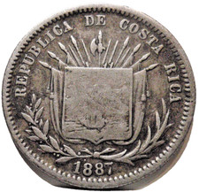 1887 9Ds GW Costa Rica 25 Centavos KM# 127.2 Silver! Scarce!