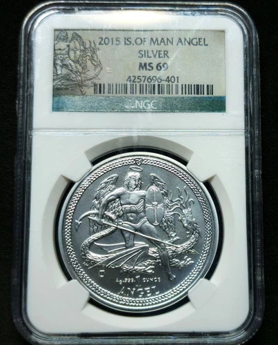 1 Angel 2015 PM Elizabeth II Archangel Michael facing right Isle of Man MS69 NGC