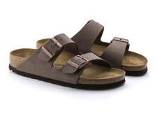 Birkenstock Arizona Birkibuc Leather in Mocha Two-Strap Unisex Comfort Sandals
