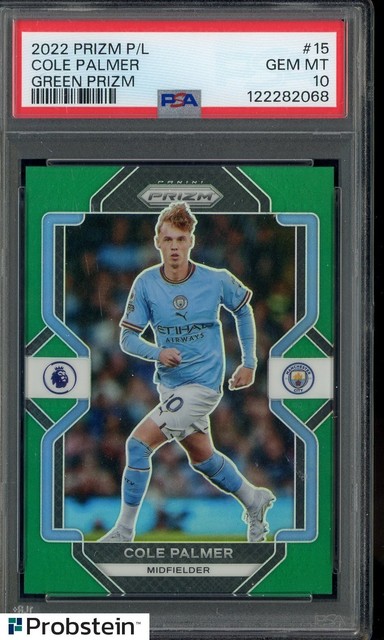 2022-23 Panini Prizm EPL Soccer Green Prizm #15 Cole Palmer 3/5 PSA 10 GEM MINT