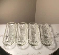 4 Vintage Jeanette Glass Corn On The Cob Holder.  Heavy Crystal 3 Footed