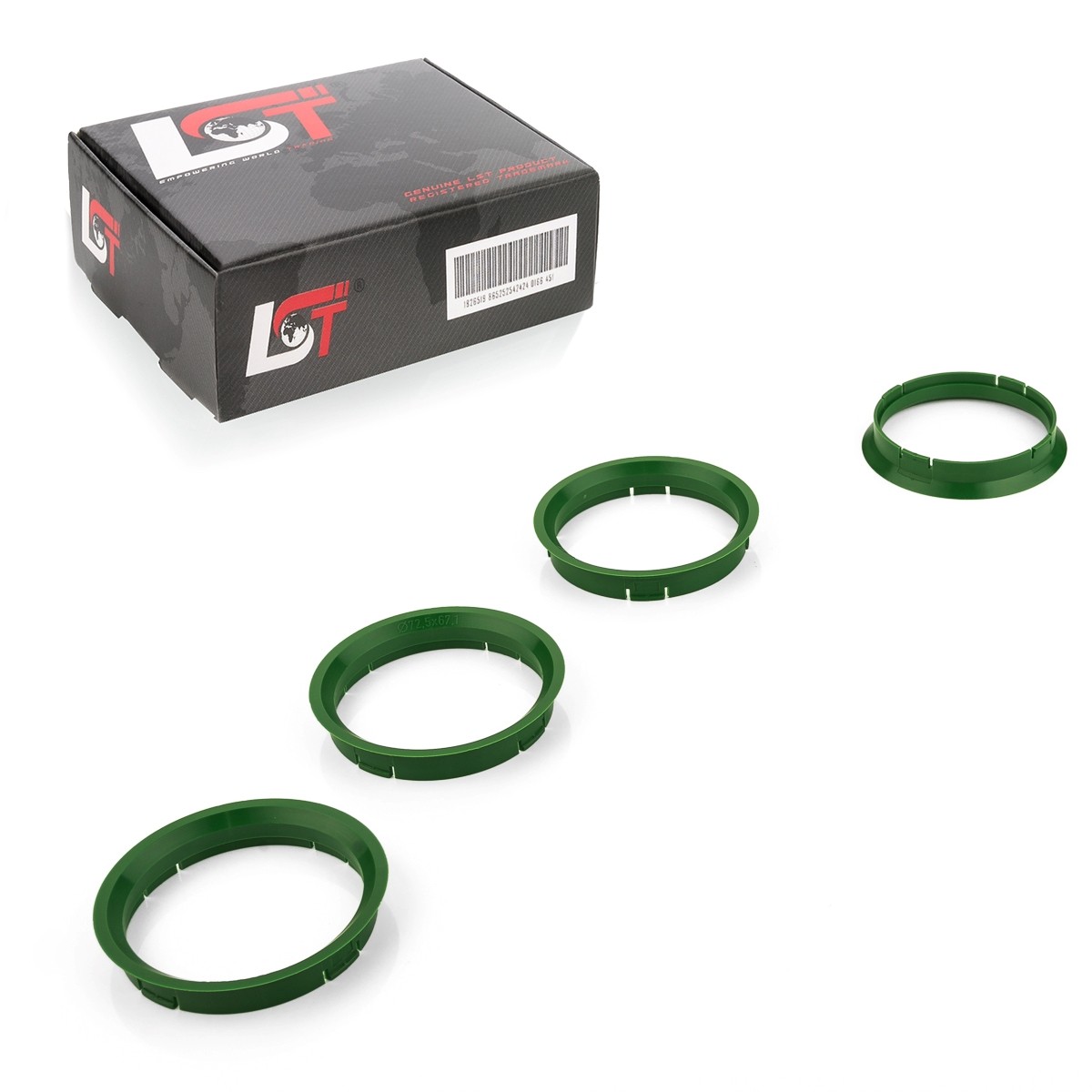 4x Distance Rings Centering Green Alloy Wheels Ø 72,5 MM - Ø 67,1 for Peugeot