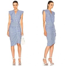 Veronica Beard Ruched Shirt Dress Womens 4 Blue Striped Preppy Classy Career