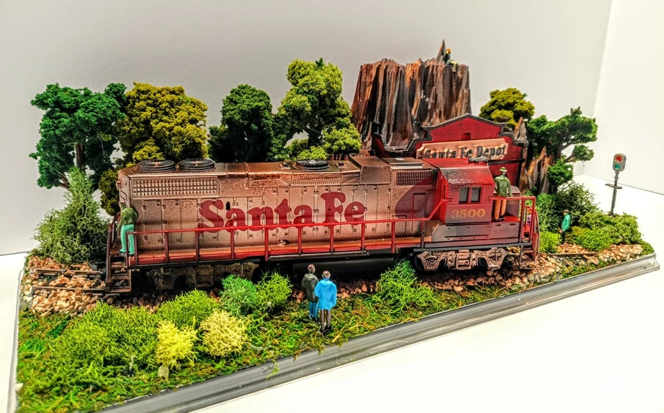 Trem modelo locomotiva escala HO exibição diorama personalizada SANTA FE RAILROAD - Imagem 4 de 4