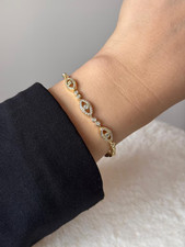 4Ct Round Lab-Created Diamond 14k Gold Plated Evil Eye Protection 7.5" Bracelet