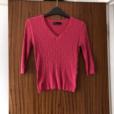 M&S Bright Pink Jumper Ladies Skinny Rib Cable Smart Casual Work Office Spring 8