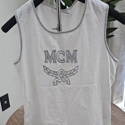 MCM Knit Embroidered Sleeveless Tank Top White Silver Round Neck Size 44
