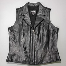 VTG Wilsons Leather Maxima Vest Womens M Black Full Zip Sleeveless Biker Moto
