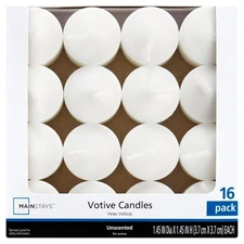 Unscented White Votive Candles Bulk Pack of 16 for Home Decor