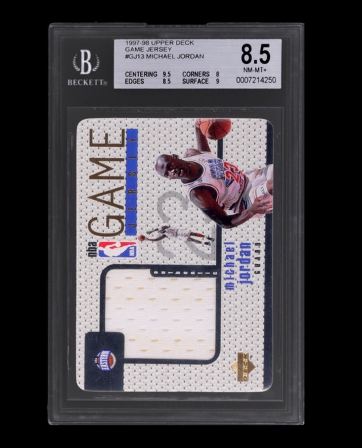 MICHAEL JORDAN MJ BGS 8.5 1997-98 UPPER DECK UD GJ13 NBA GAME WORN JERSEY