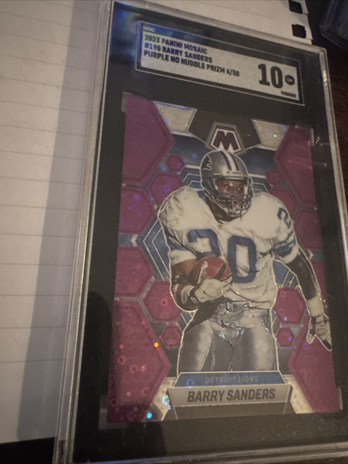 2023 Barry Sanders Panini Mosaic #190 Purple No Huddle Prizm /50