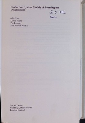 Production System Models of Learning and Development Computational Models of Cog