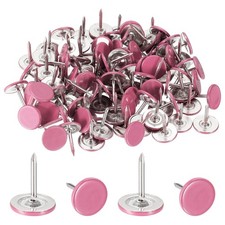 100Pcs Thumb Tacks, 7/16"x1/2" Flat Head Upholstery Push Pins, Pink