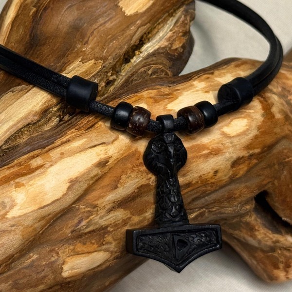 Halskette Lederkette Thorshammer Thorhammer MjöLnir Herrenhalskette Damenkette-image