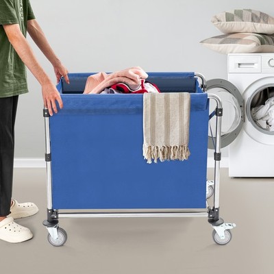 Foldable Laundry Cart Stainless Steel Frame Oxford Bag 440 lb Capacity Blue