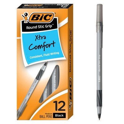 BIC Round Stic Grip Xtra Comfort Black Ballpoint 12 Count (Pack of 1),