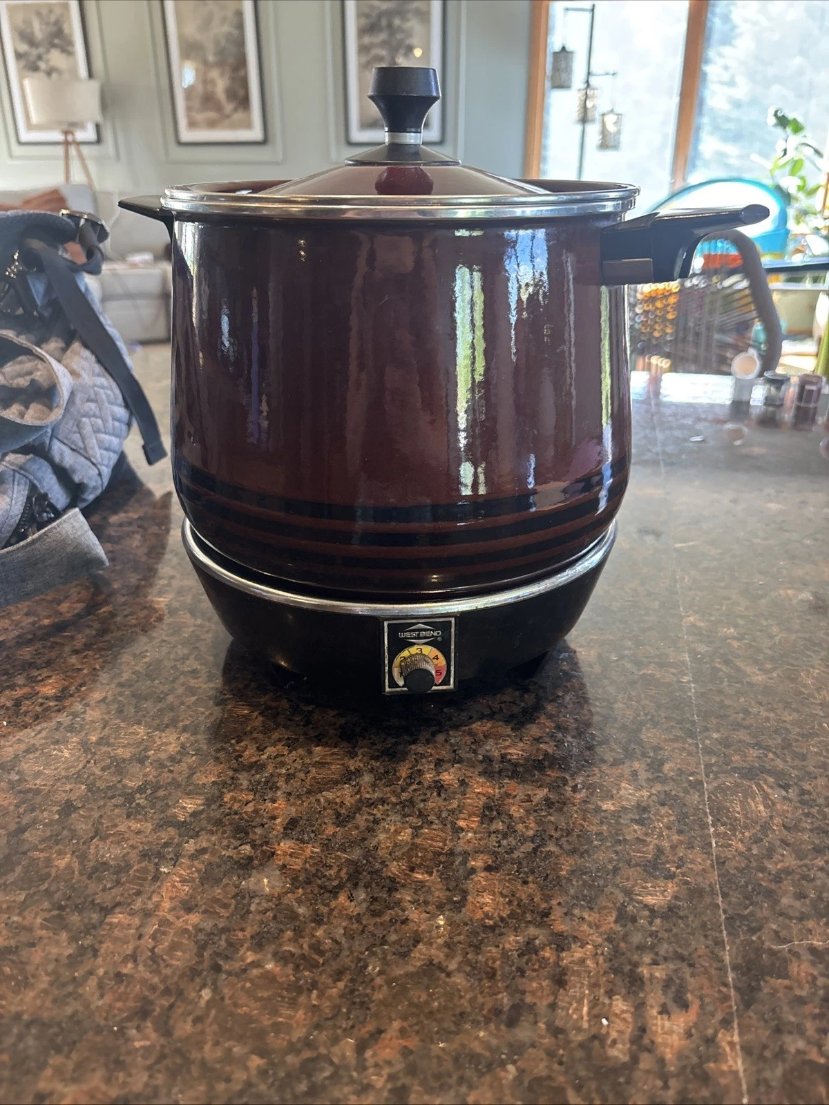 Vintage West Bend Lazy Day 6 Qt Slow Cooker Electric CrockPot Brown Enamel WORKS
