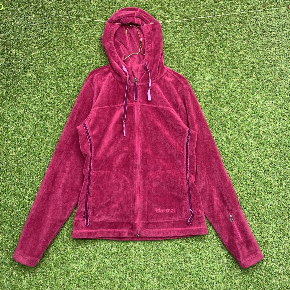 Chaqueta polar Marmot para mujer XS rosa púrpura difusa piel sintética Sherpa cremallera completa senderismo