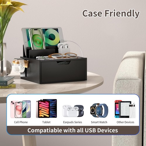 Bamboo Charging Station for Multi Device, with Power Charger & Cables, Nights... - 第 2/8 張圖片