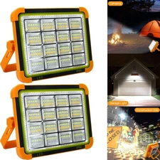 2X 650W Solar Rechargeable Work Light–100LM Portable LED Flood Light with Stand