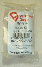 NEW, VERMONT GAGE .605" +, CLASS: ZZ, BLACK GUARD GAGE PIN #911160500
