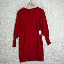 NWT Vince Camuto Womens Red Knit Puff Sleeve Crew Neck Sweater Dress M MEDIUM