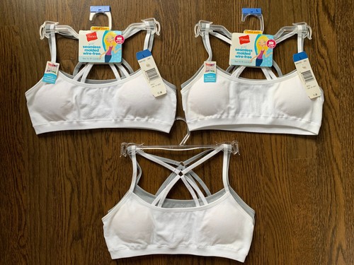 NWT Hanes Set of 6 Girls White Gray Seamless Molded Wire Free Bralette Bras L