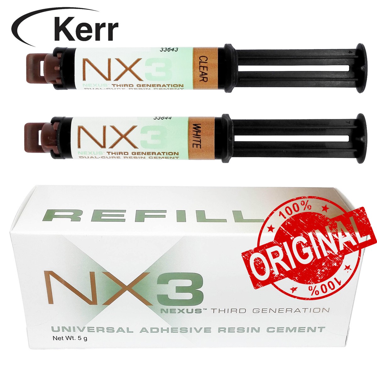 Kerr Nx3 Dual Cure Dental Adhesive Resin Cement Clear /White Kerr Nx3 Dual Cure Dental Adhesive Resin Cement Clear /White