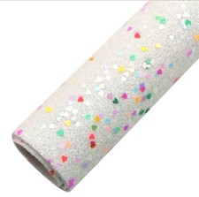 Heart confetti Fine Glitter FAUX LEATHER ROLL 12" x 55" WHOLESALE 1142204 white