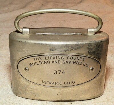 ANTIQUE THE LICKING COUNTY BUILDING & SAVINGS CO NEWARK, OHIO BRASS SAVINGS BANK
