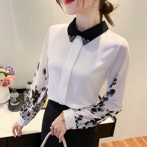 Women Chiffon shirt Long sleeve Floral 