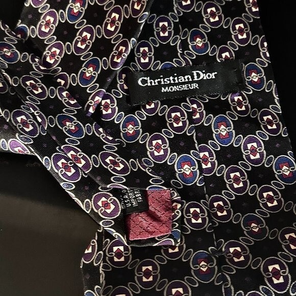 Dior Mid Century Modern Ties Neckwear Tie 100% All Silk Black Baroque Purple thumbnail 5