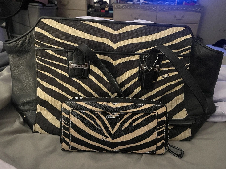 Coach Taylor Zebra Print Purse & Wallet