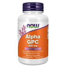NOW Alpha GPC 300 mg - 60 Veg Capsules, Cognitive  Mental activity Support