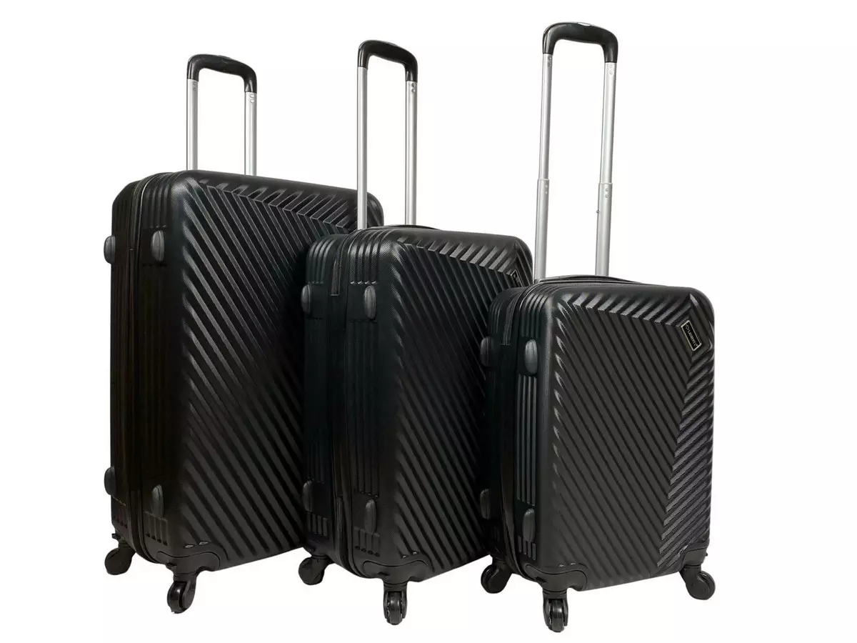 4 Wheel Luggage Set ABS Travel Trolley Holiday Bag Set of 3 Lightweight Suitcase